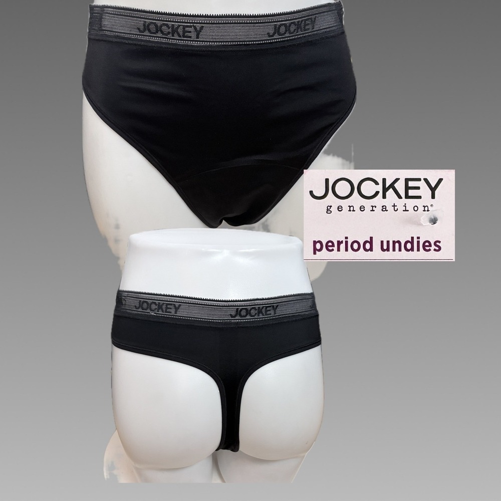 Jockey Generation XL Black Period Thong Panties Light Absorbency Stretch-2 Pack